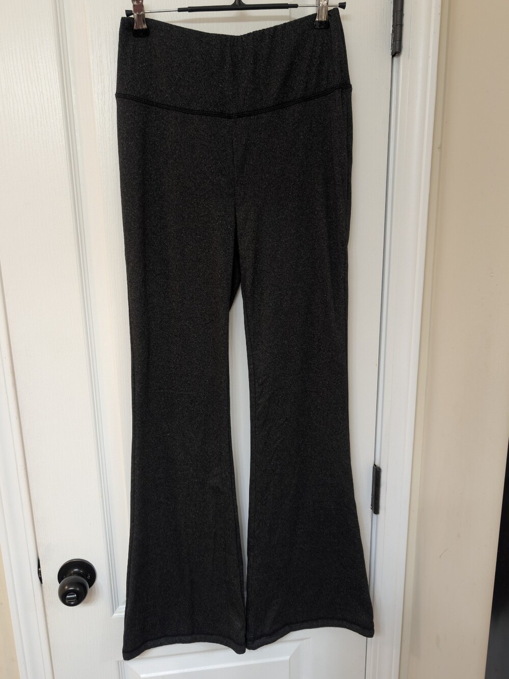 Charcoal Gray Yoga Pants With Wide Stretchy Band and Flare Leg